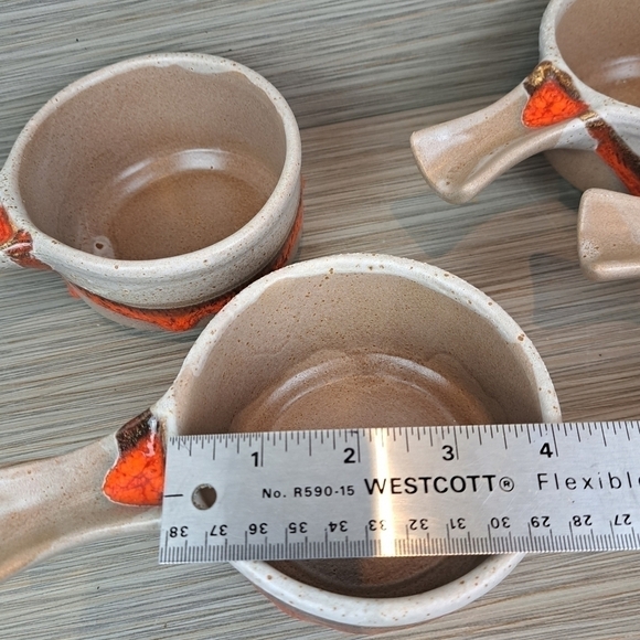 VINTAGE Laurentian pottery set of 4 soup bowl orange lava drip glaze # 643 - Picture 11 of 16